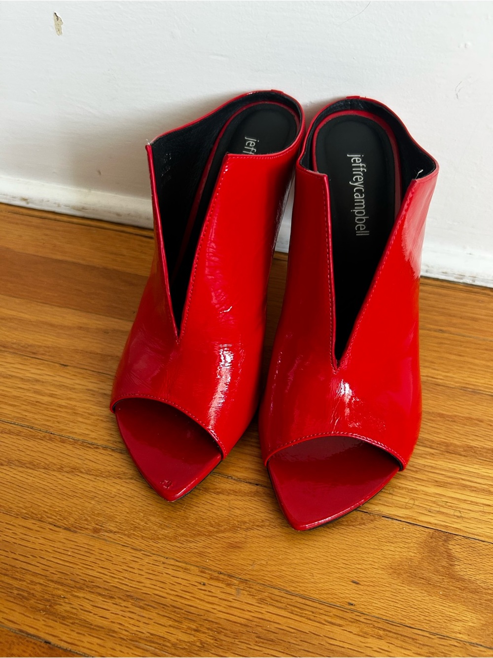 Jeffrey Campbell Red Patent Open-Toe Mule Pumps
